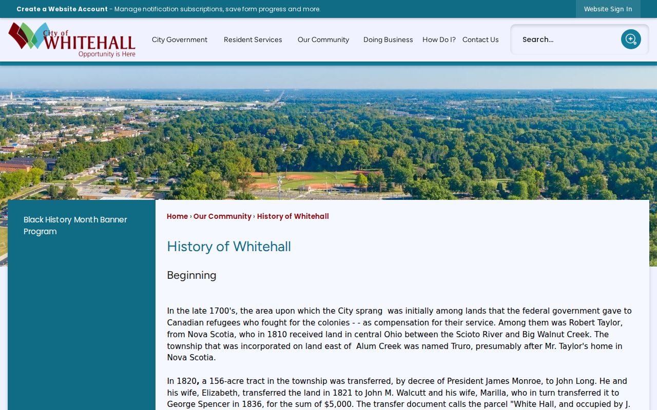 Whitehall city directory official city history page