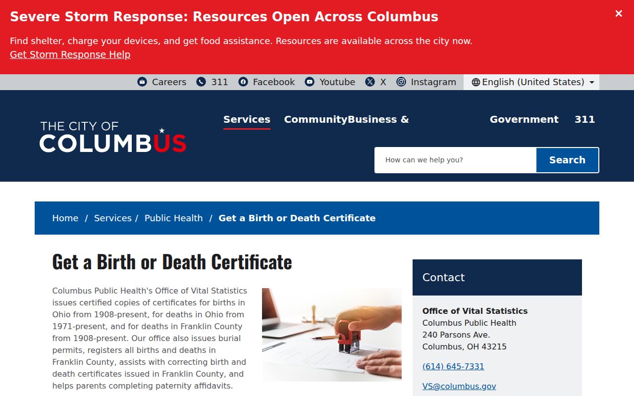 Whitehall residents directory Columbus Public Health vital records