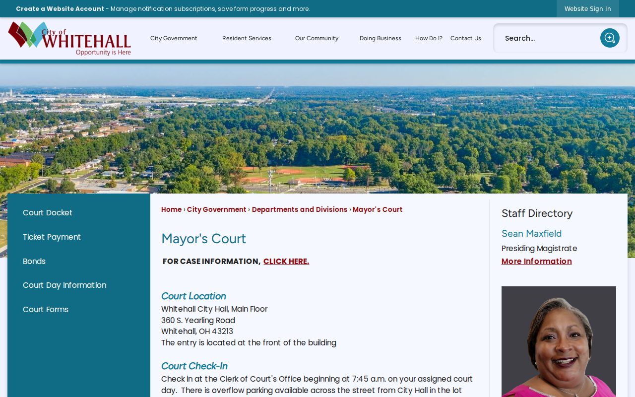 Whitehall residents directory Mayor's Court information