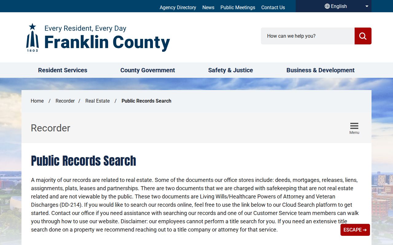 Whitehall previous residents Franklin County Recorder public records search gateways