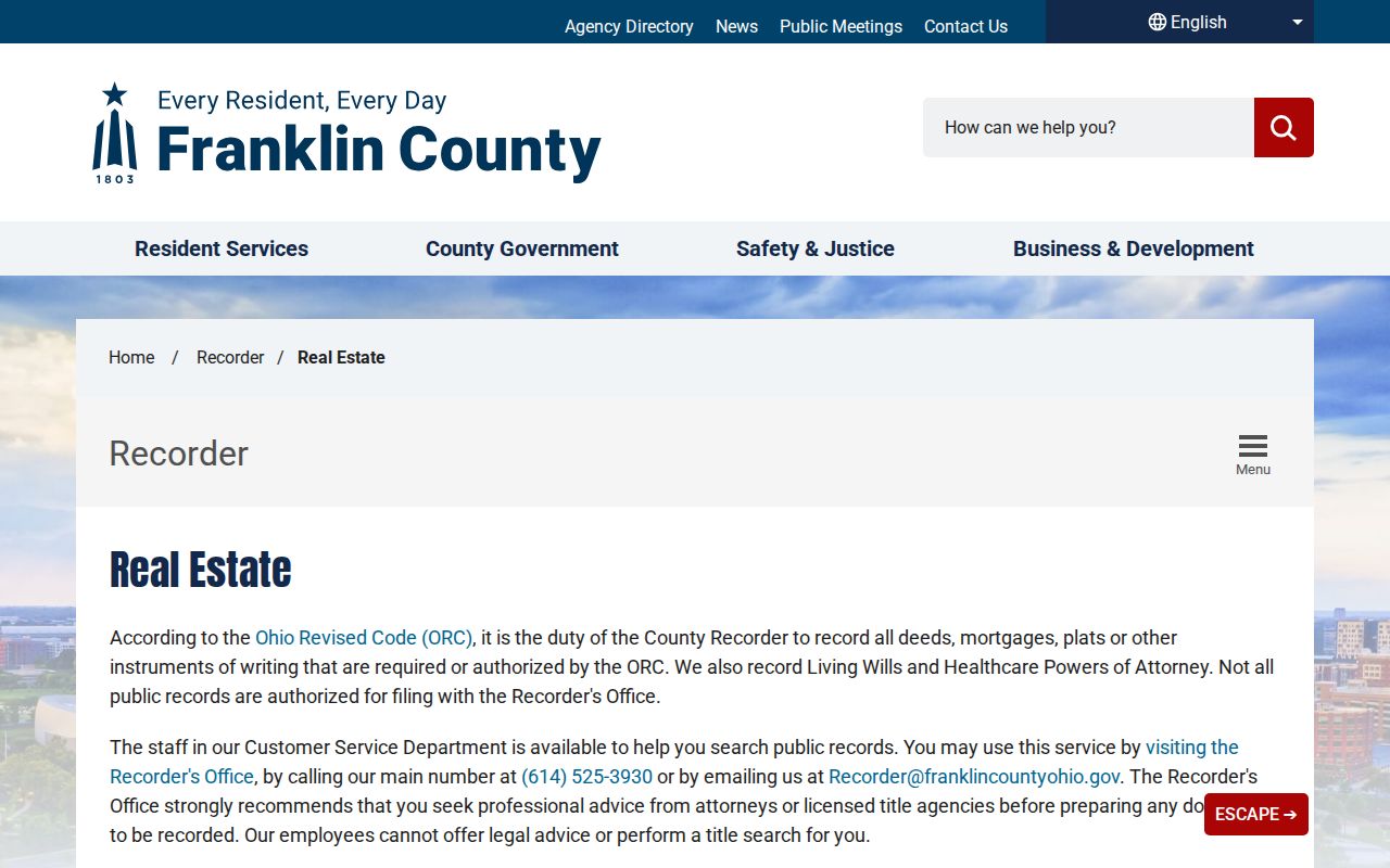 Whitehall previous residents Franklin County Recorder real-estate records information