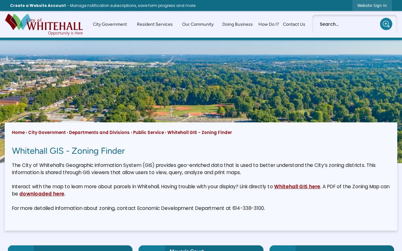 Whitehall street directory GIS and zoning finder interface