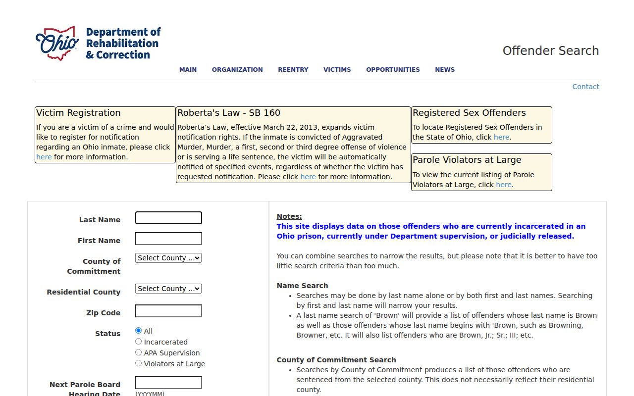Whitehall ZIP lookup Ohio DRC search interface
